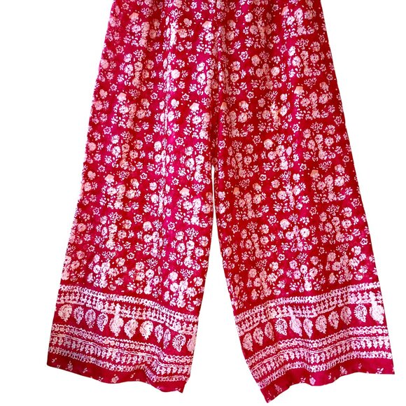 NATORI II Sheer Lounge Pajama Pants Wide Leg Floral Print Red & White - Picture 3 of 10